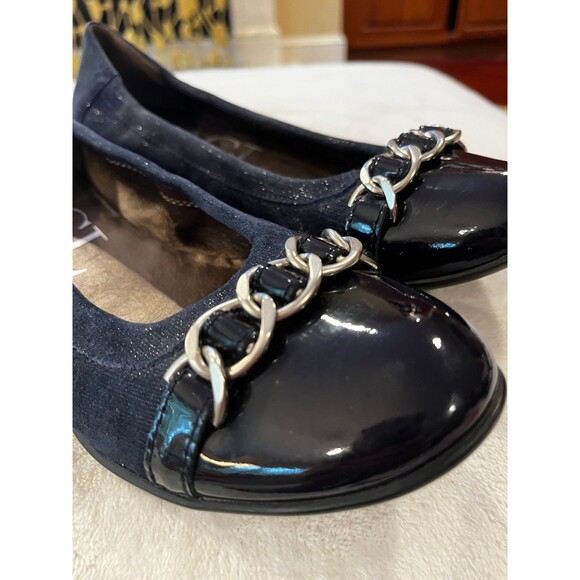 AGL Womens Shoes Chain Size 7.5-8.5 EU 38.5 Navy Blue Suede Leather Cap Toe Flat - Picture 9 of 11